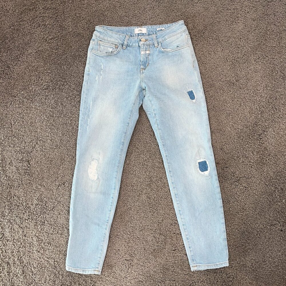 CLOSED ‎BAKER Light Blue Distressed Denim Slim High Waist Made in Milan Size 25